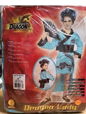 Girls Dragon Lady Halloween Costume Size Large 12-14 Geisha Kimono Blue #4013